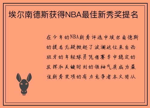 埃尔南德斯获得NBA最佳新秀奖提名